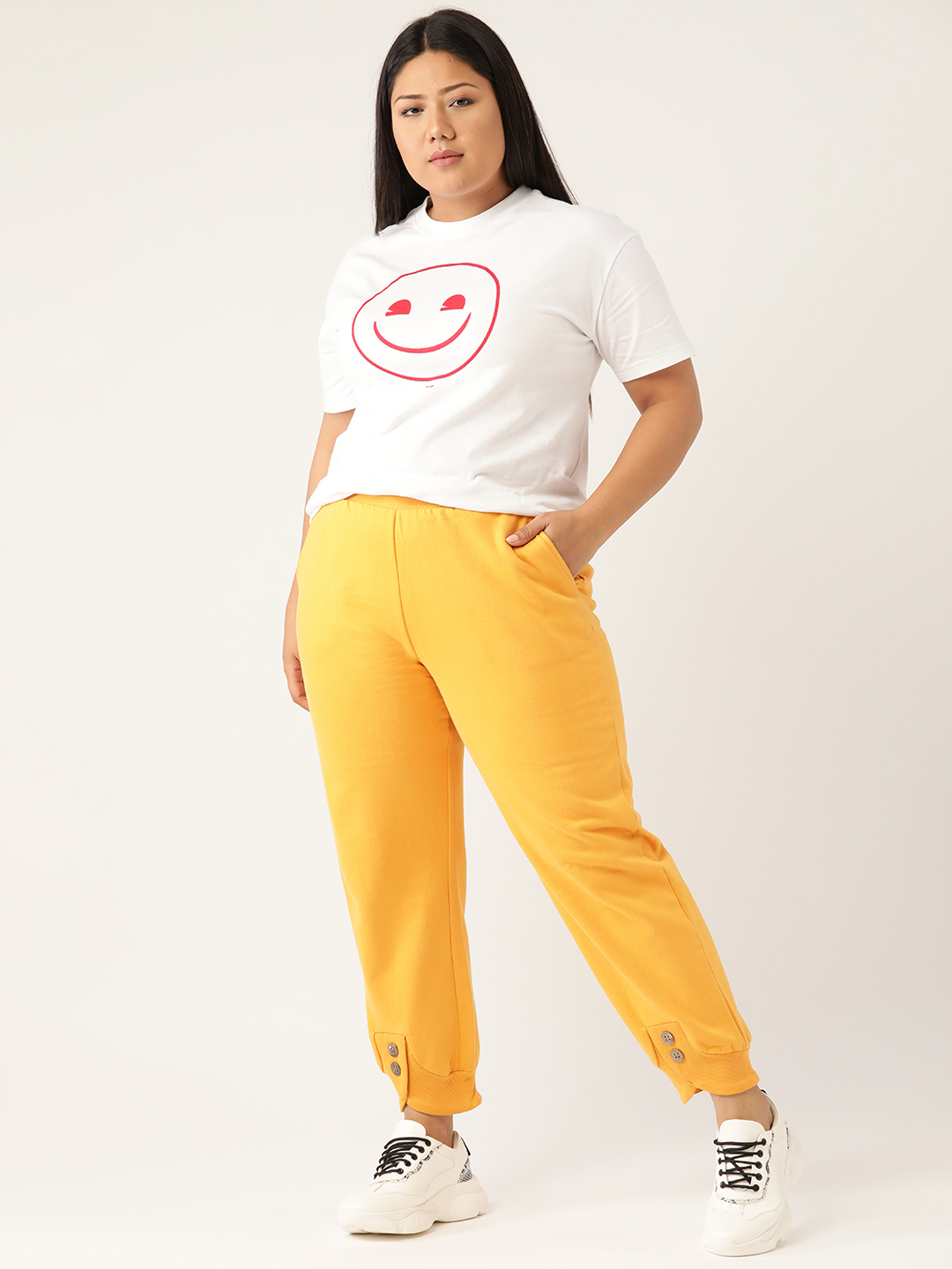Women's Plus Size Mustard Solid Color Knitted Winter Trouser