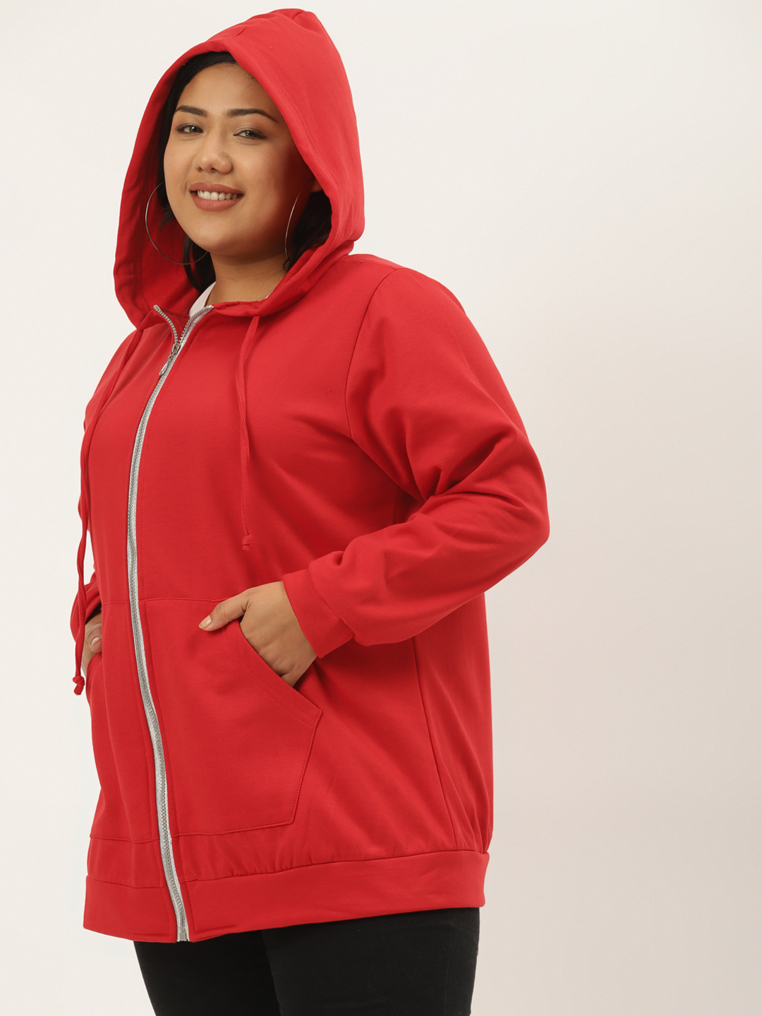 Women's Plus Size Red solid color fleece winter jacket