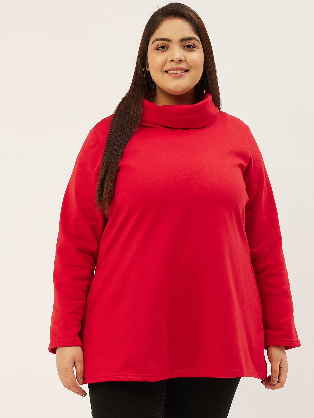 Women's Plus Size Red solid color knitted winter sweatshirt