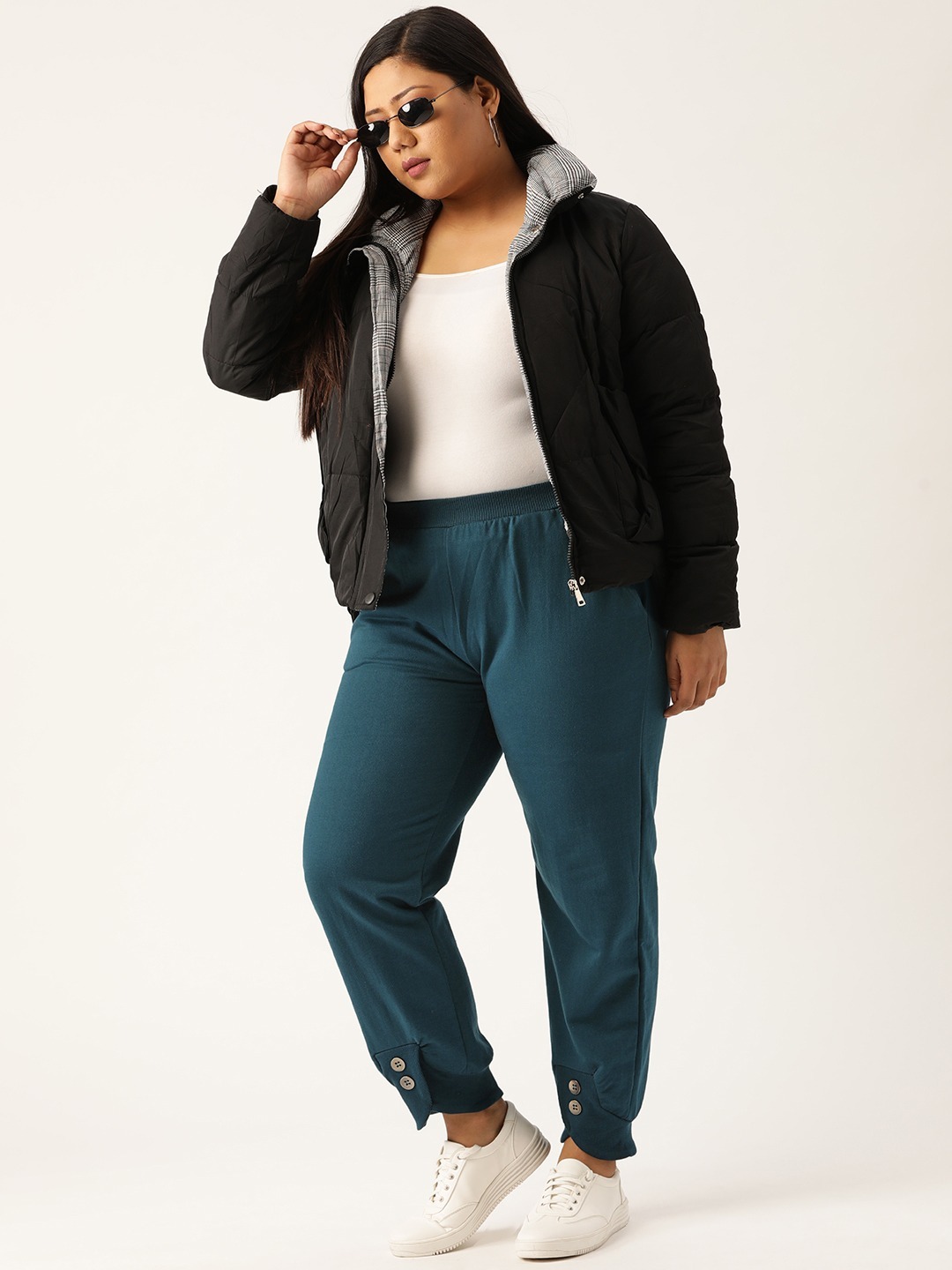 Women's Plus Size Teal Solid Color Knitted Winter Trouser