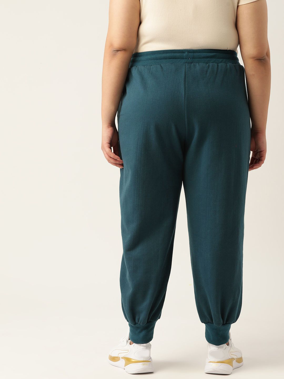 Women's Plus Size Teal Solid Color Fleece Winter Tapered Trouser