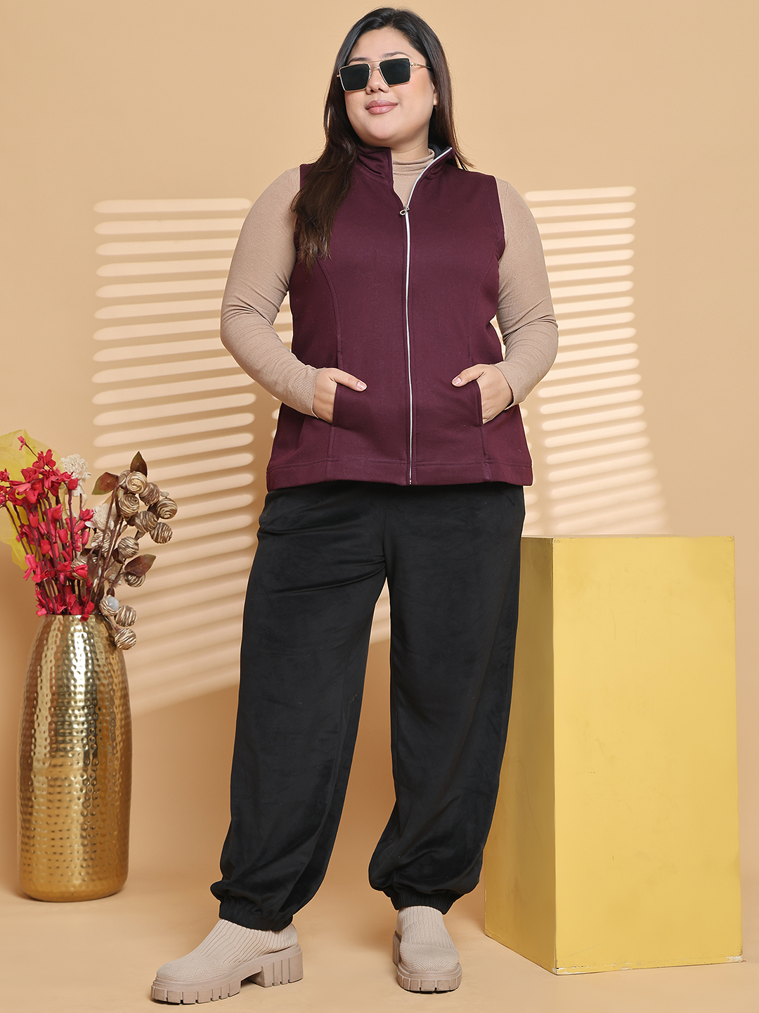 Women's Plus Size Plum Solid color Fleece winter Jacket