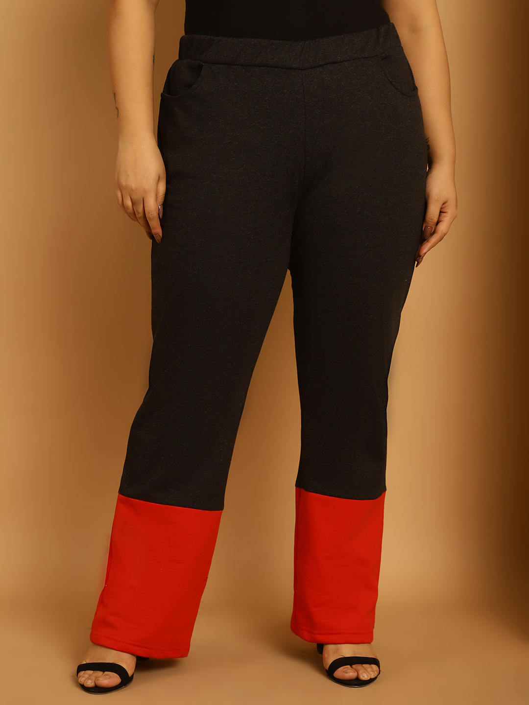 Women's Plus Size Bright Green & Black Color Block Winter Trouser