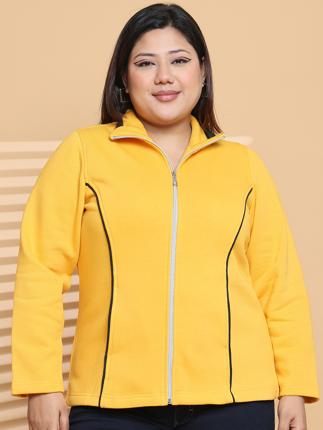 Women's Plus Size Yellow Solid color Fleece winter Jacket