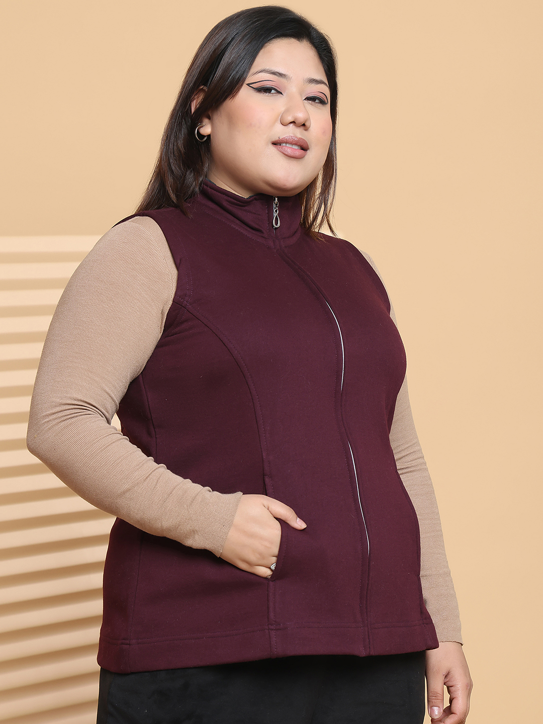 Women's Plus Size Plum Solid color Fleece winter Jacket
