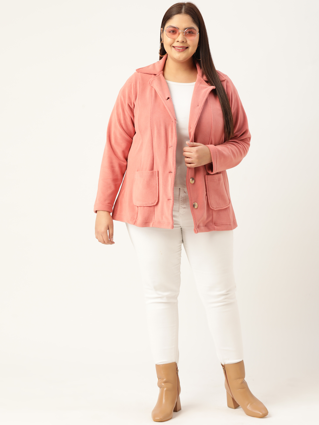 Women's Plus Size Rose Solid Color knitted winter Jacket