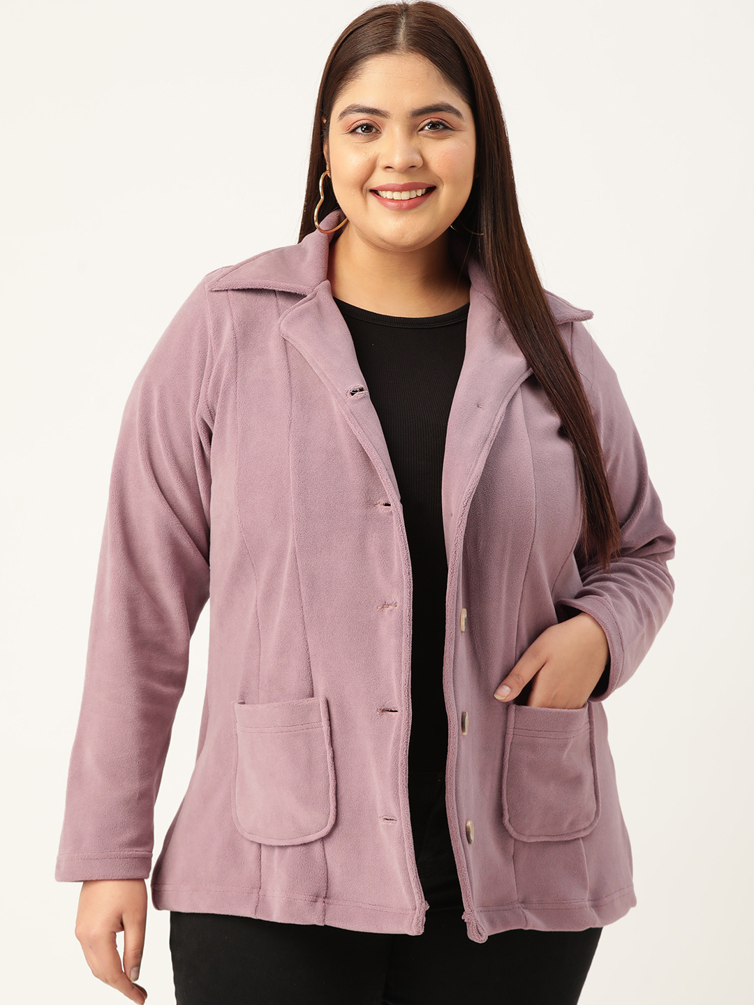 Women's Plus Size Lilac Solid Color knitted winter Jacket