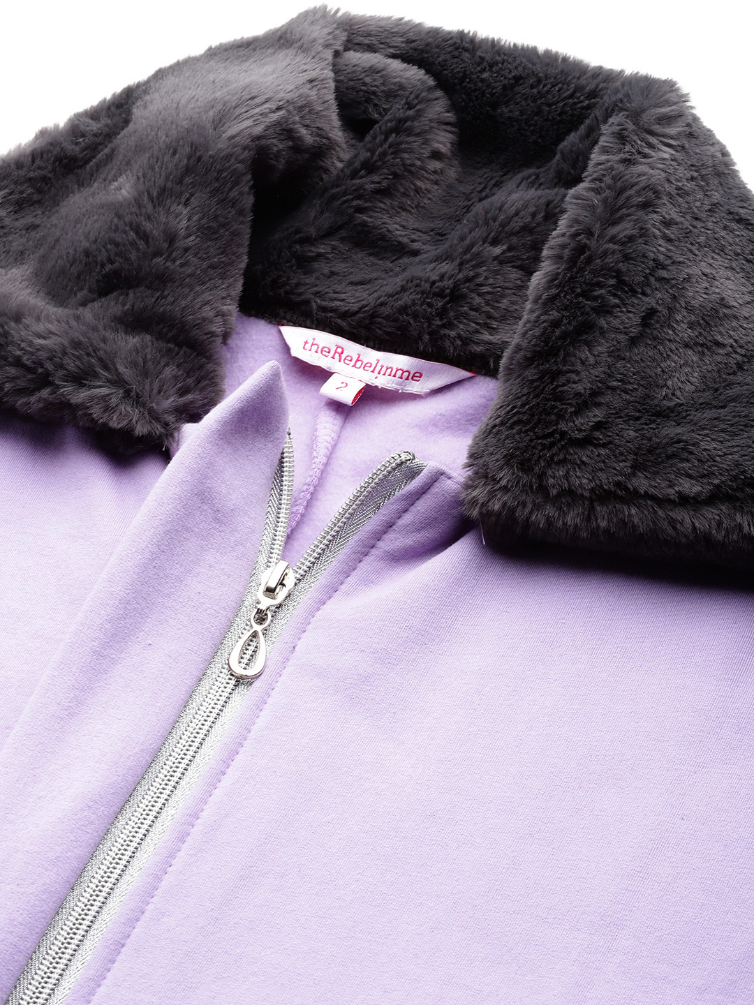 Women's Plus Size Lilac Solid Color Fleece Winter Longline Jacket