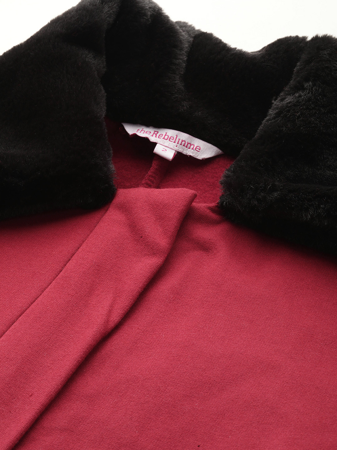 Women's Plus Size Maroon Solid Color Fleece Winter Longline Jacket