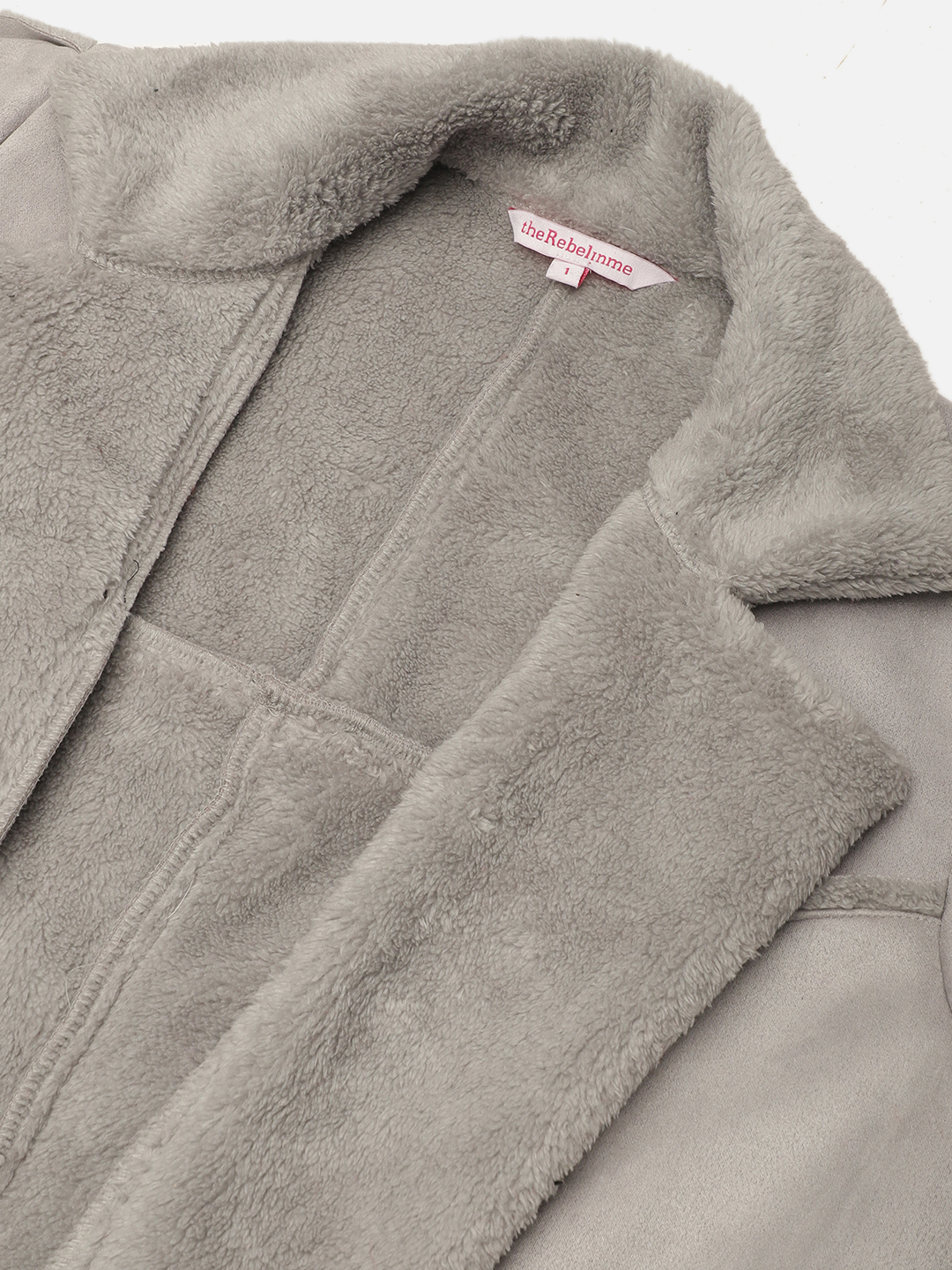 Women's Plus Size Grey Solid Color bonded Fur Longline Jacket
