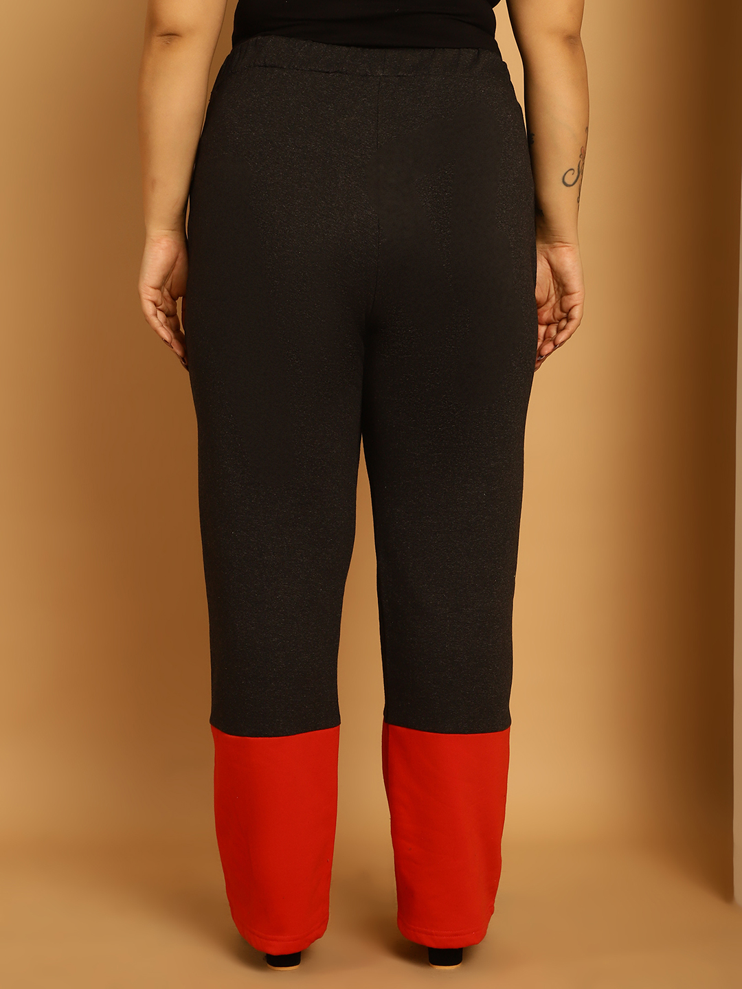 Women's Plus Size Bright Green & Black Color Block Winter Trouser
