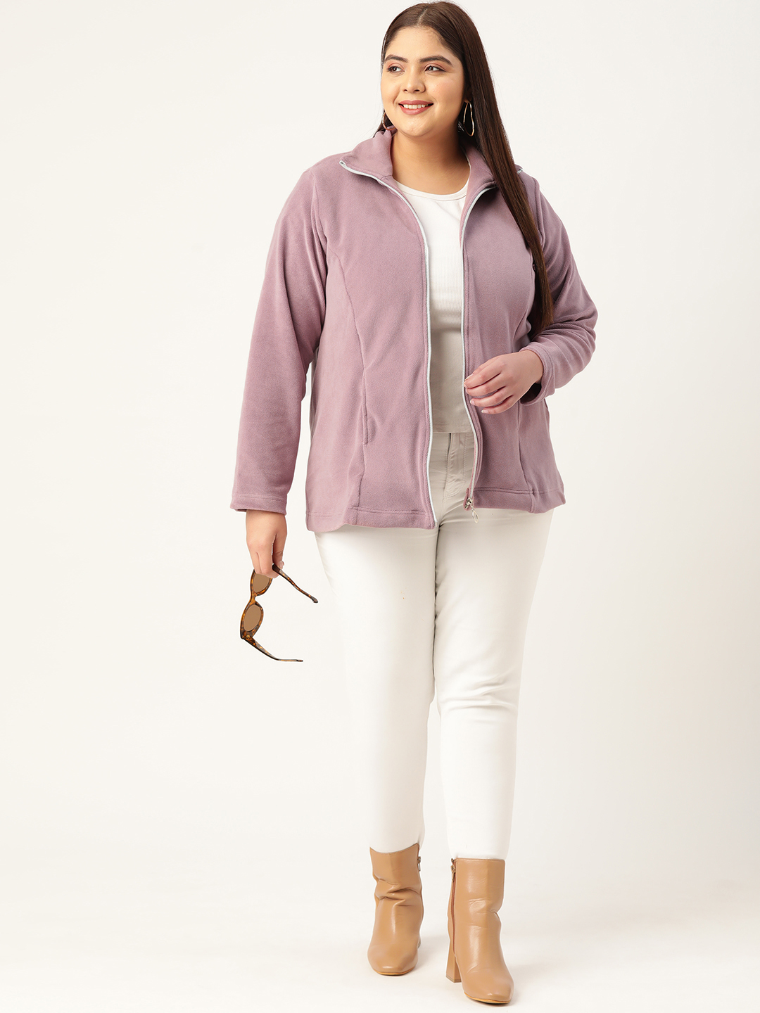 Women's Plus Size Lilac Solid Color knitted winter Jacket