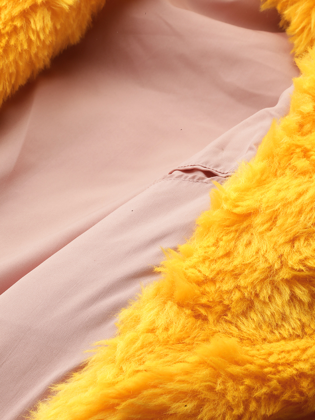 Women's Plus Size Yellow soild color faux fur winter jacket with attached lining