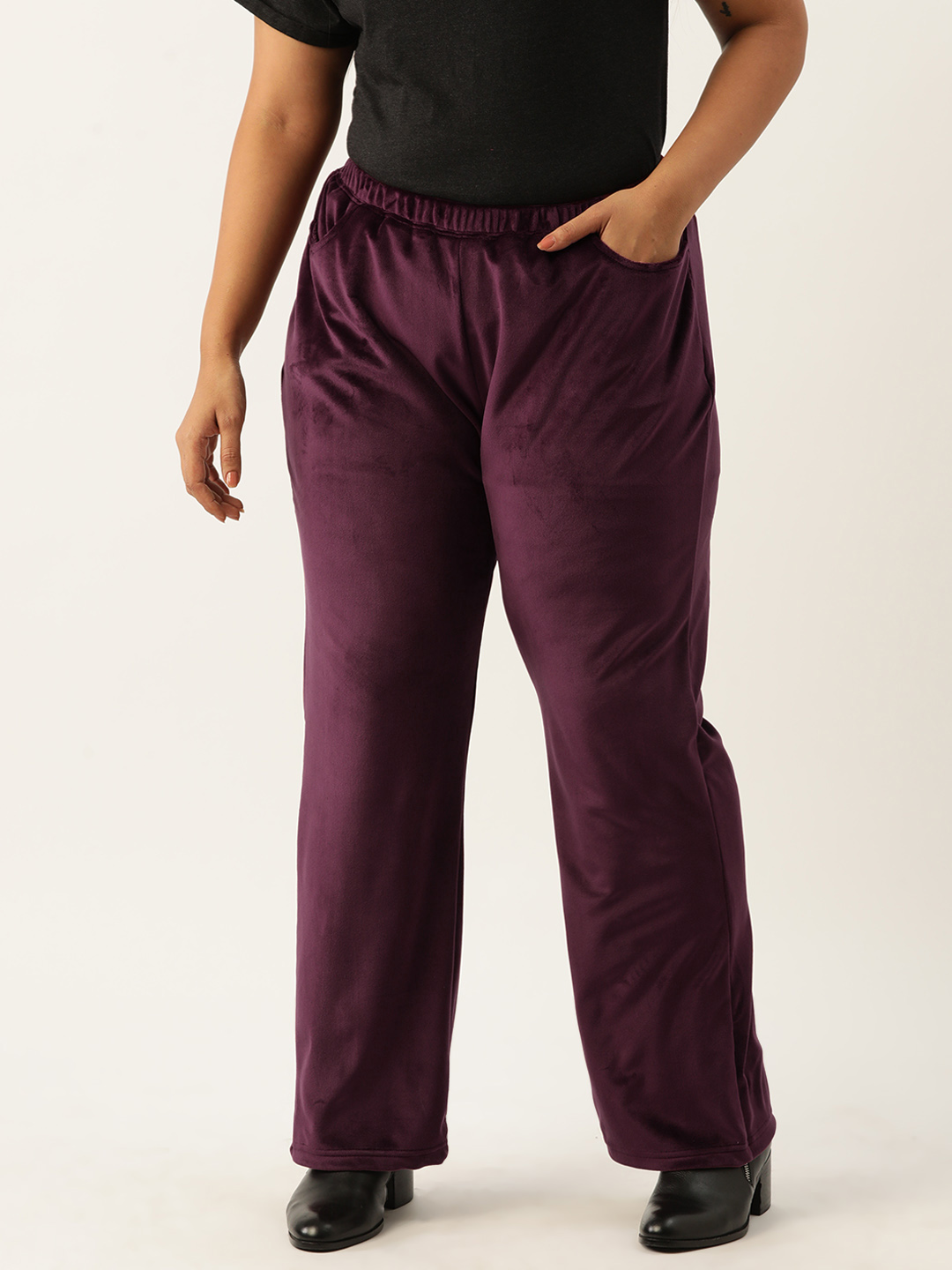 Women's Plus Size Plum Solid Color winter trouser