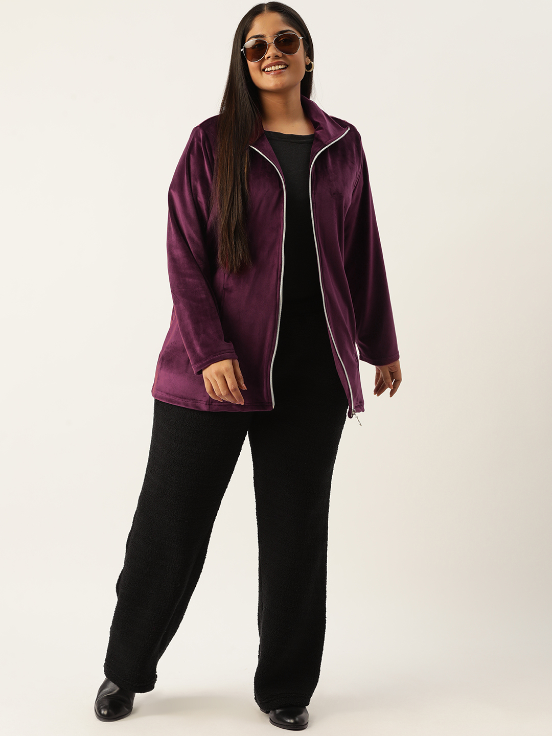 Women's Plus Size Plum Solid Color knitted winter Jacket