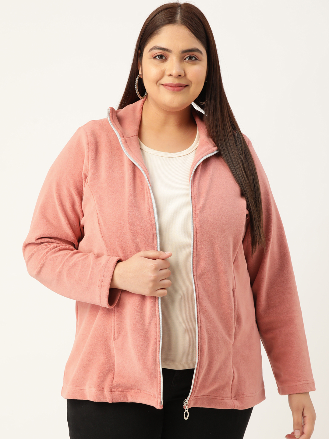 Women's Plus Size Rose Solid Color knitted winter Jacket