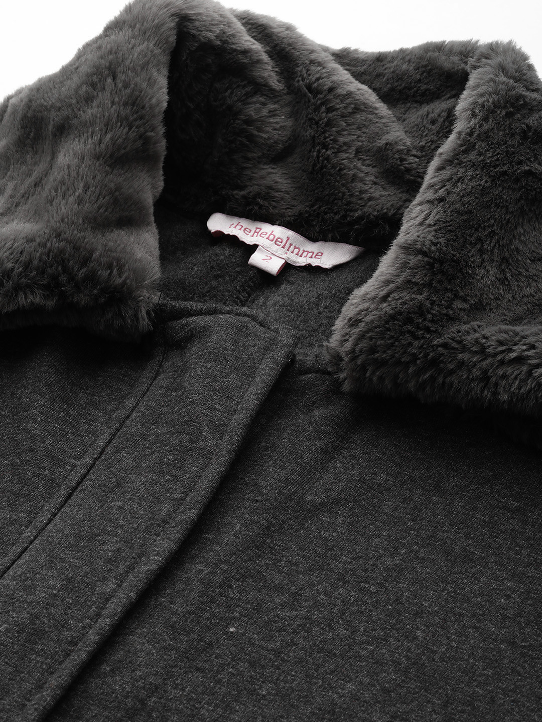 Women's Plus Size Charcoal Grey Solid Color Fleece Winter Longline Jacket