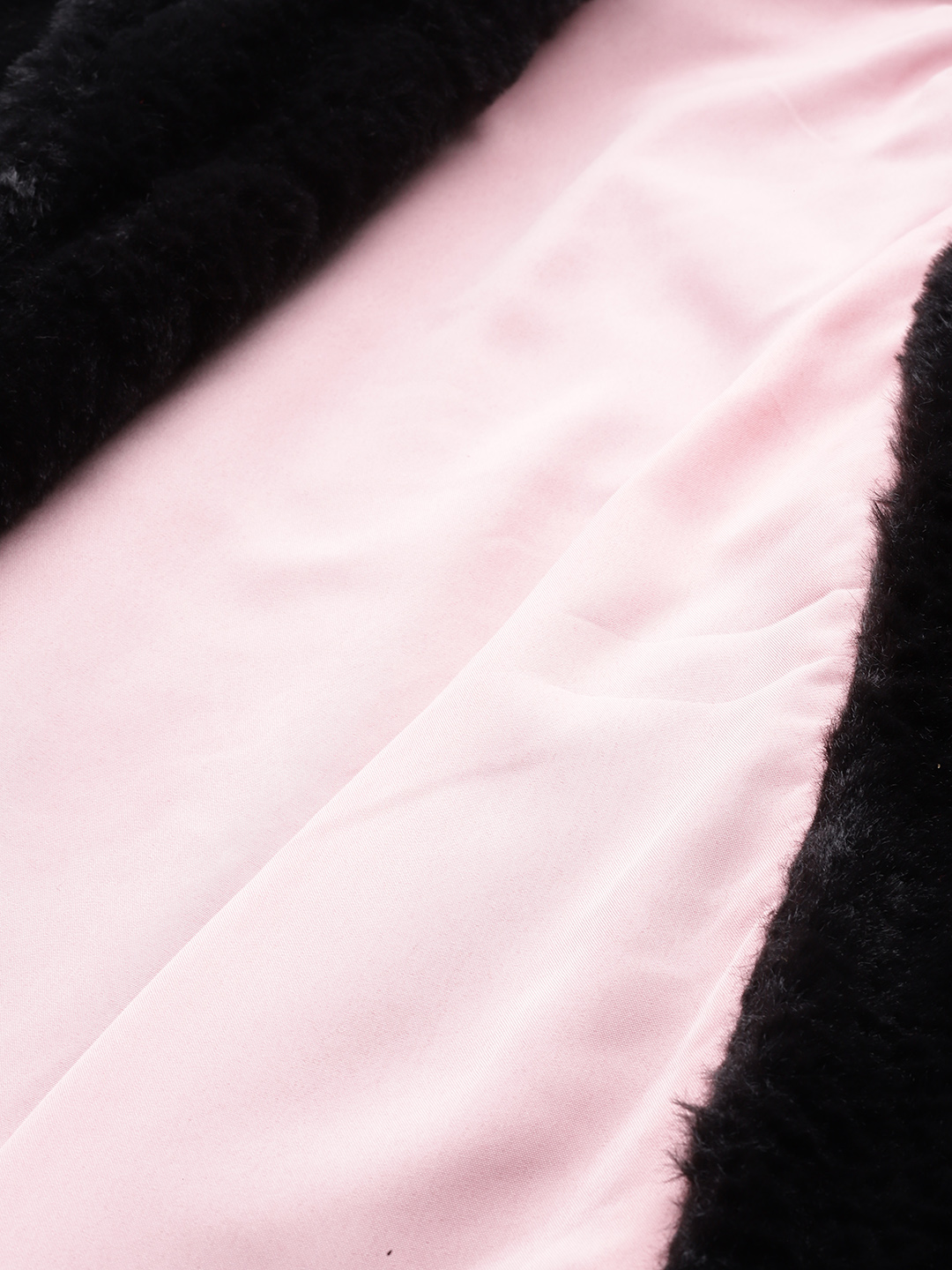Women's Plus Size Black soild color faux fur longline winter jacket with attached lining