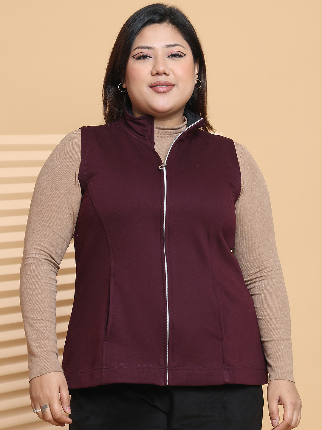 Women's Plus Size Plum Solid color Fleece winter Jacket
