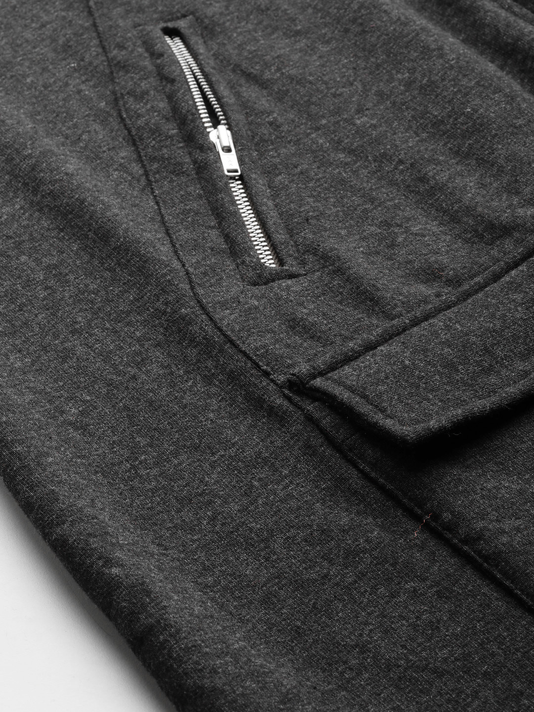 Women's Plus Size Charcoal Grey Solid Color Fleece Winter Longline Jacket