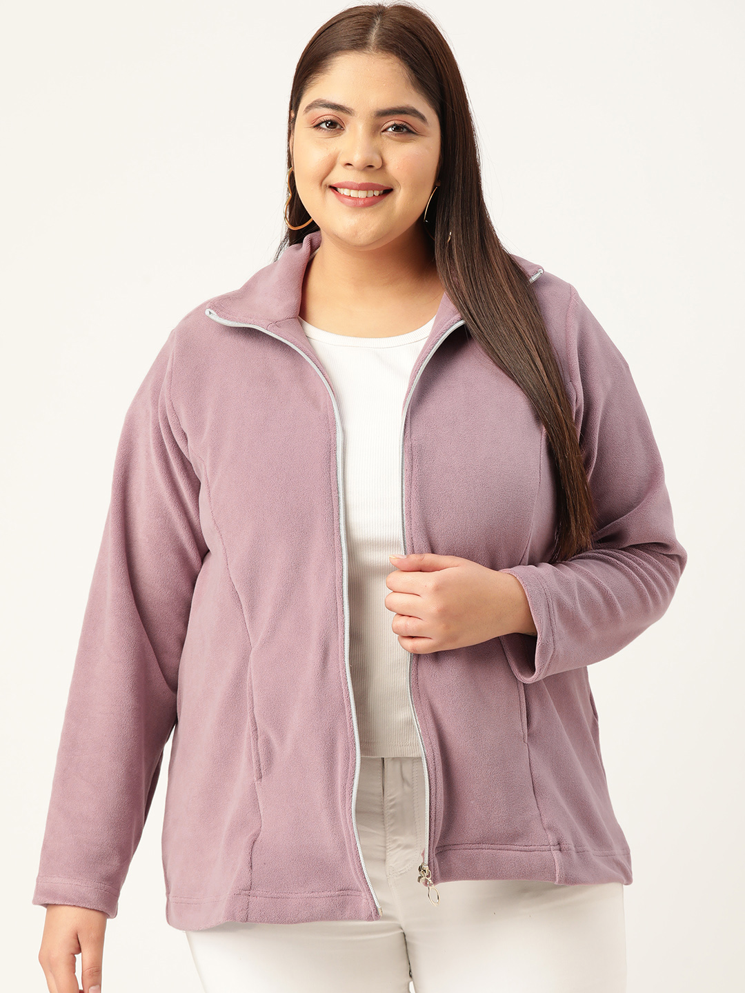Women's Plus Size Lilac Solid Color knitted winter Jacket