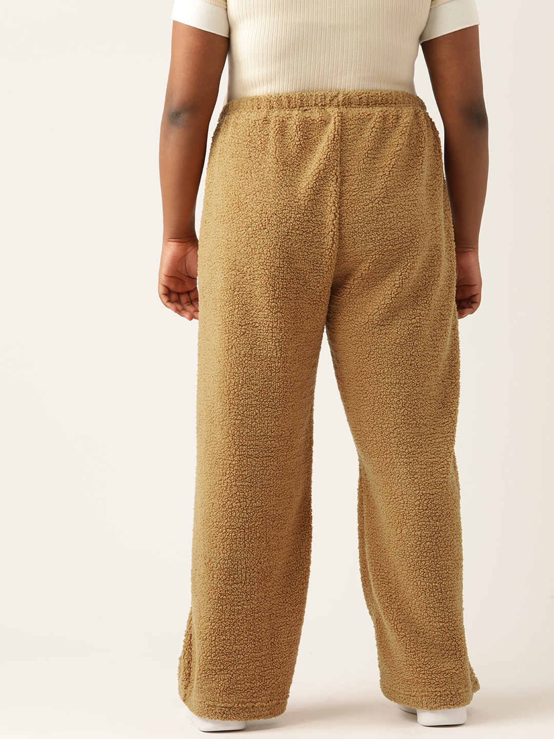 Women's Plus Size Camel Brown Solid Color Teddy Winter Trouser