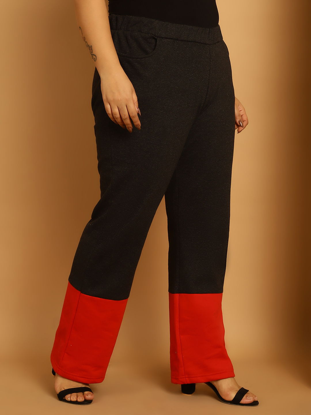 Women's Plus Size Bright Green & Black Color Block Winter Trouser