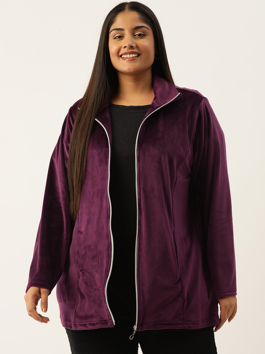 Women's Plus Size Plum Solid Color knitted winter Jacket