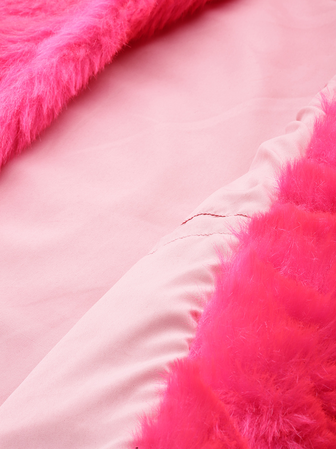 Women's Plus Size Dark Pink soild color faux fur longline winter jacket with attached lining