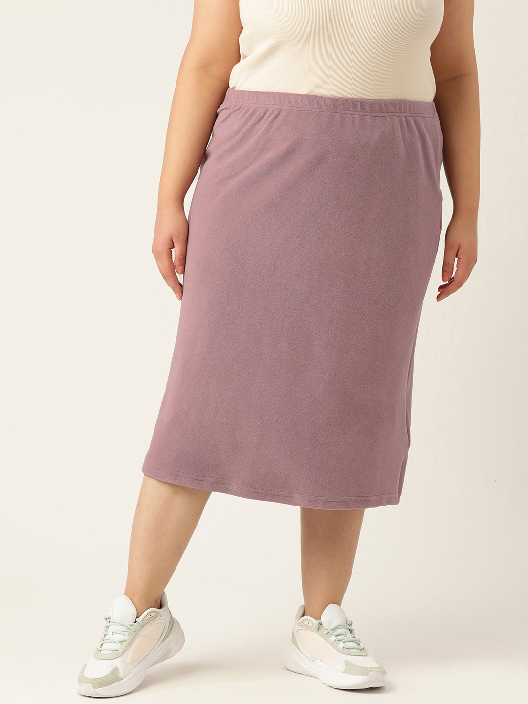 Women's Plus Size Lilac Solid Color Straight Skirt
