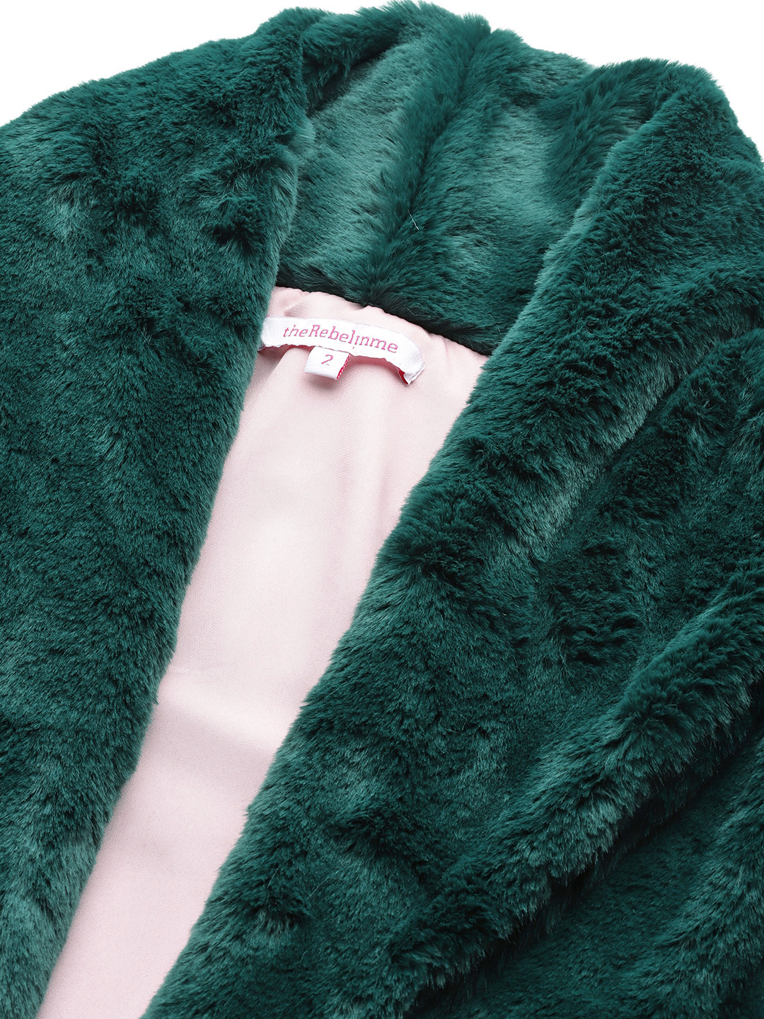 Women's Plus Size Bright Green soild color faux fur longline winter jacket with attached lining