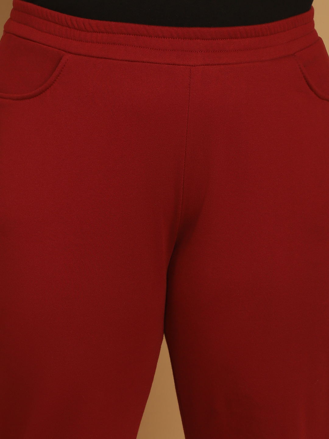 Women's Plus Size Maroon & Black Color Block Winter Trouser