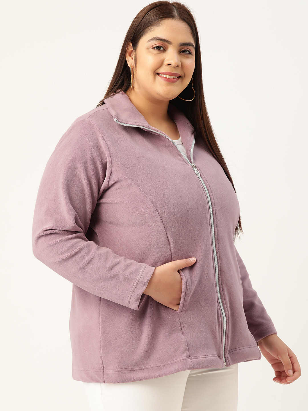 Women's Plus Size Lilac Solid Color knitted winter Jacket