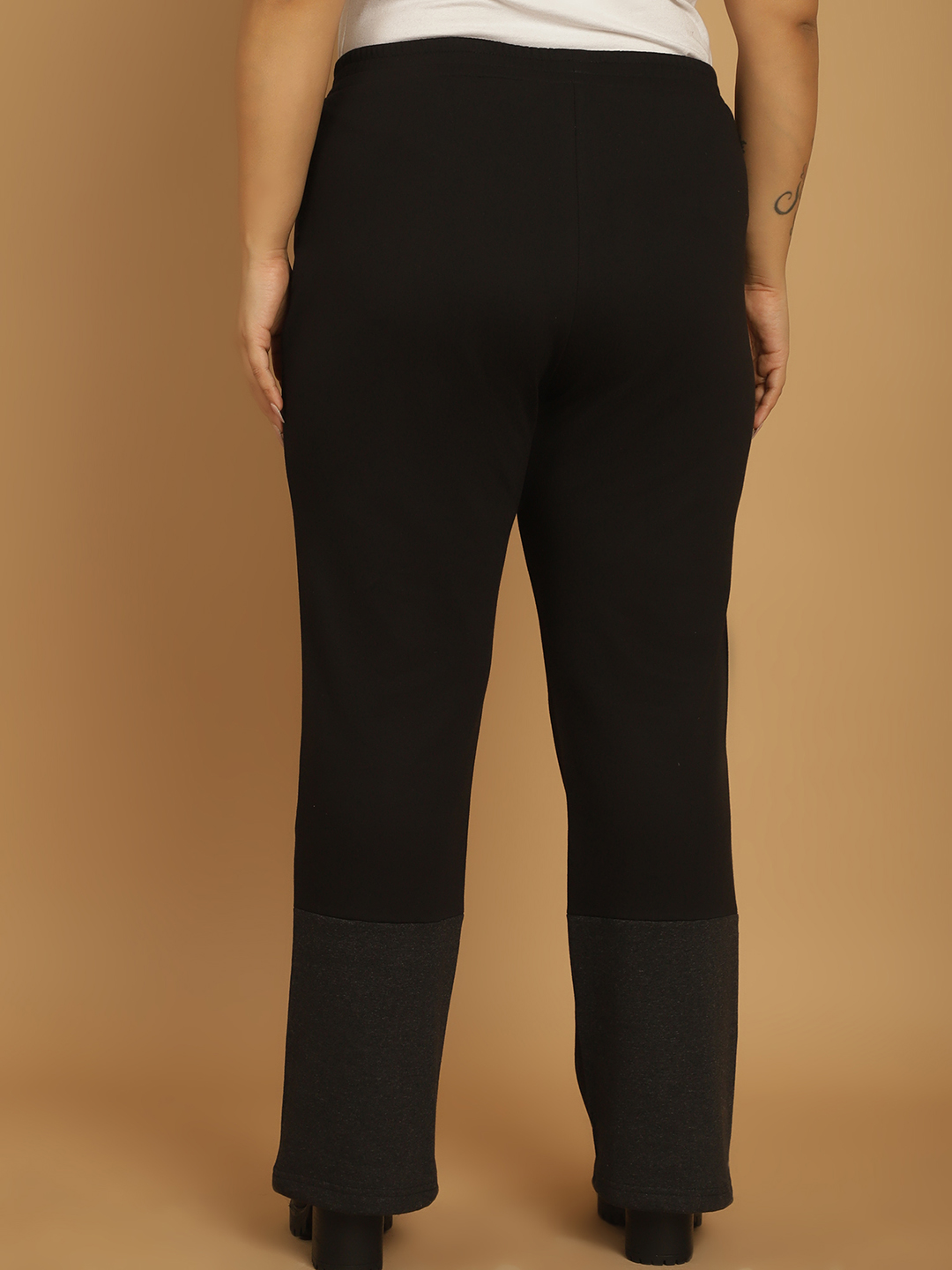 Women's Plus Size Black & Charcoal Grey Color Block Winter Trouser