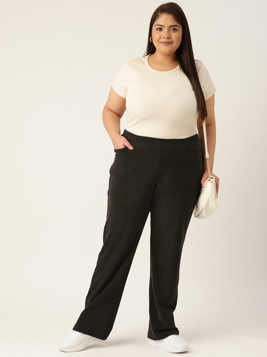 Women's Plus Size Black Solid Color winter trouser