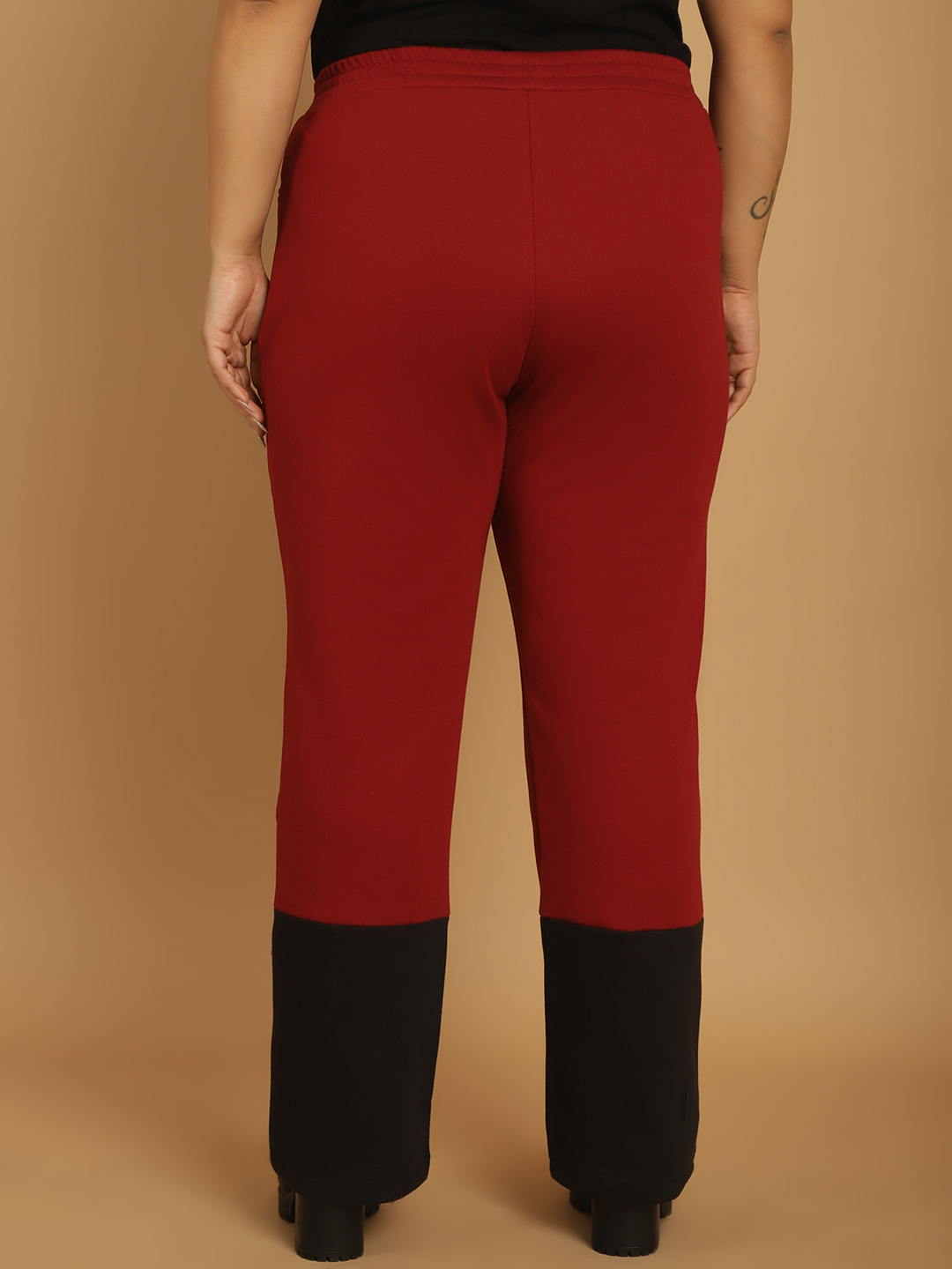 Women's Plus Size Maroon & Black Color Block Winter Trouser