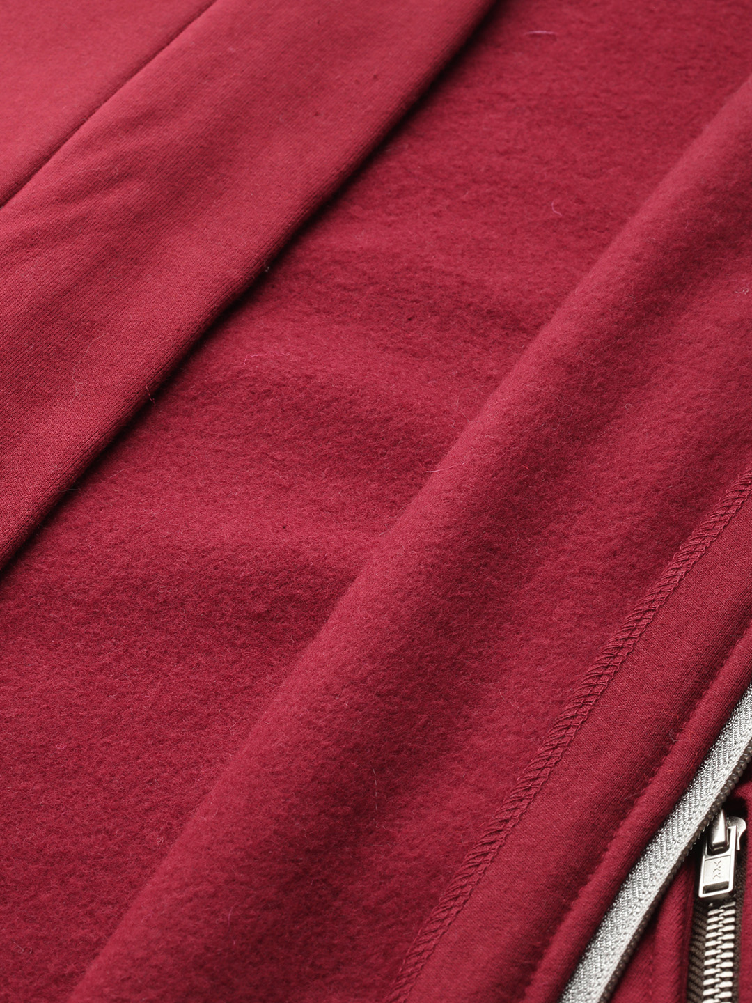 Women's Plus Size Maroon Solid Color Fleece Winter Longline Jacket