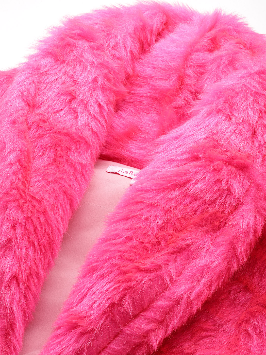 Women's Plus Size Dark Pink soild color faux fur longline winter jacket with attached lining