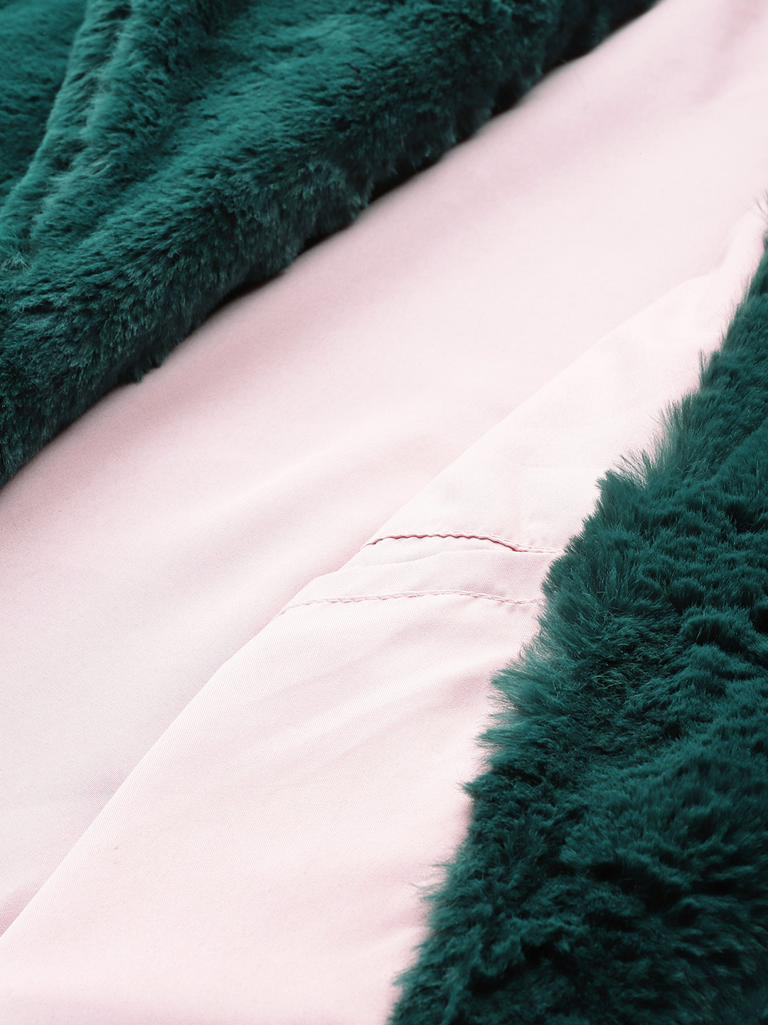 Women's Plus Size Bright Green soild color faux fur longline winter jacket with attached lining