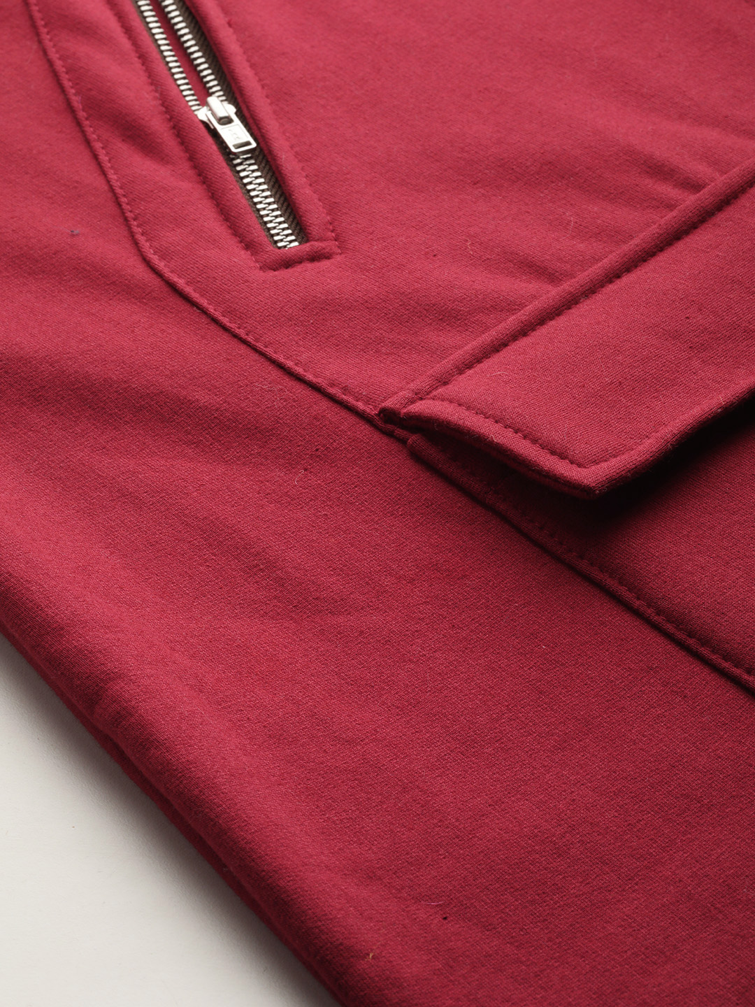 Women's Plus Size Maroon Solid Color Fleece Winter Longline Jacket