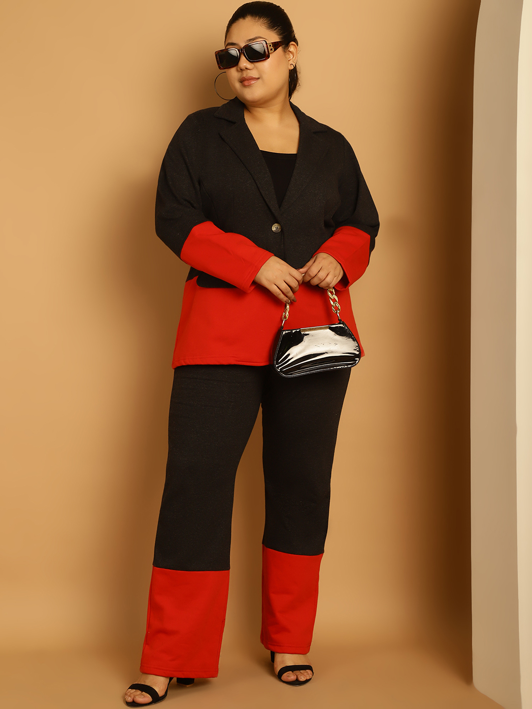 Women's Plus Size Bright Green & Black Color Block Winter Trouser