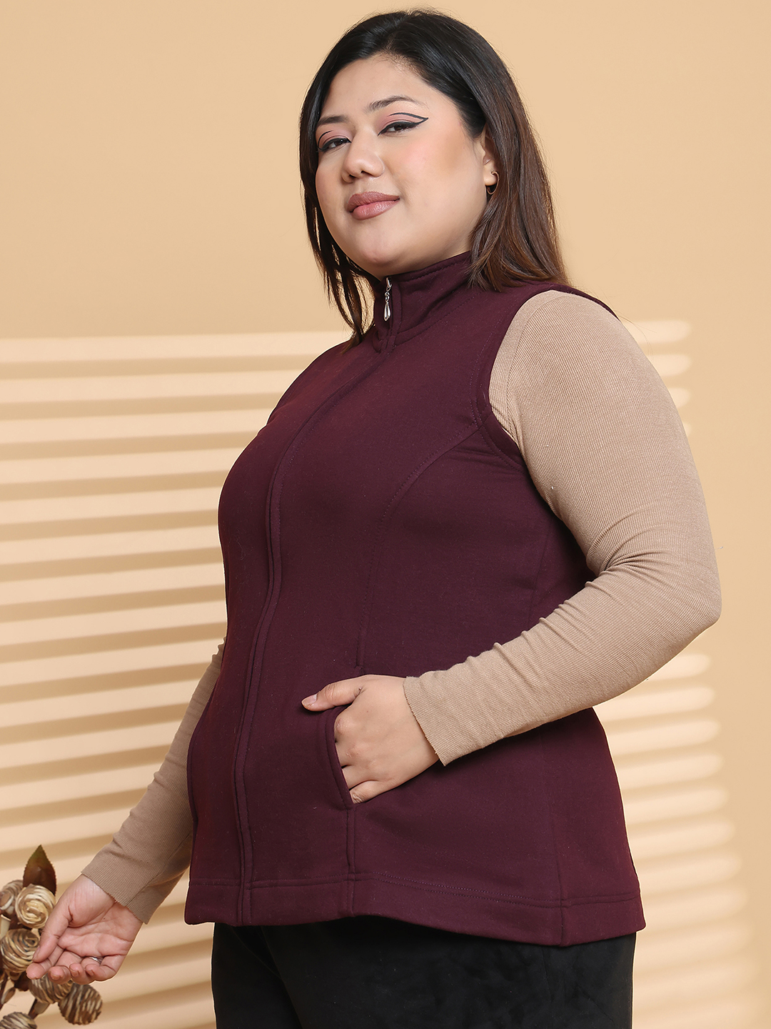 Women's Plus Size Plum Solid color Fleece winter Jacket