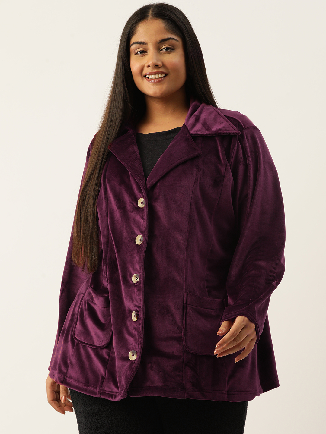 Women's Plus Size Plum Solid Color knitted winter Jacket