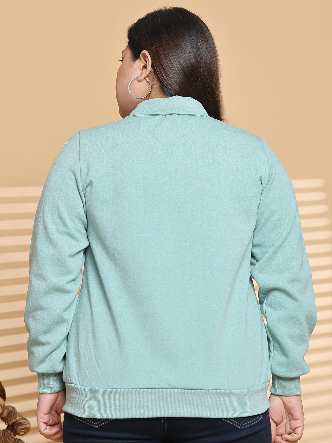 Women's Plus Size Light Green & Sea Green color block Fleece winter Jacket