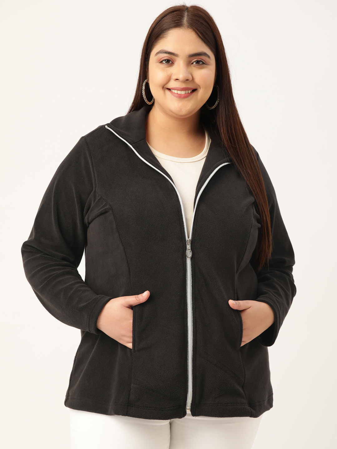 Women's Plus Size Black Solid Color knitted winter Jacket