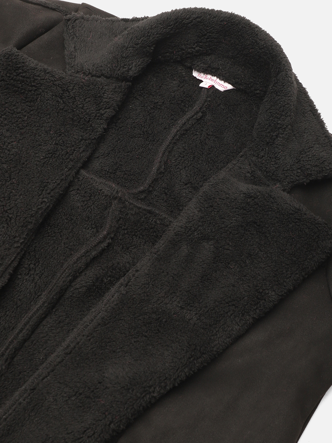 Women's Plus Size Black Solid Color bonded Fur Longline Jacket