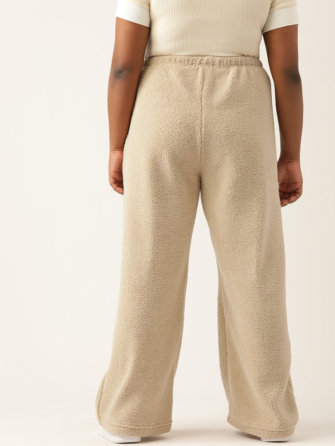 Women's Plus Size Off White Solid Color Teddy Winter Trouser