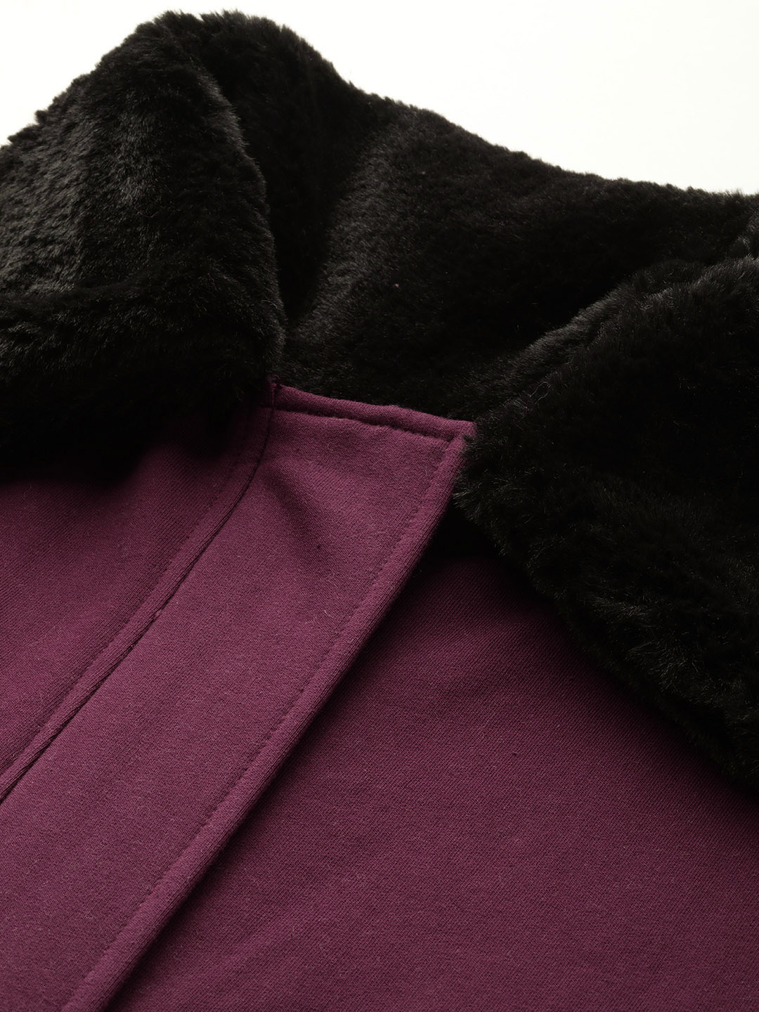 Women's Plus Size Plum Solid Color Fleece Winter Longline Jacket