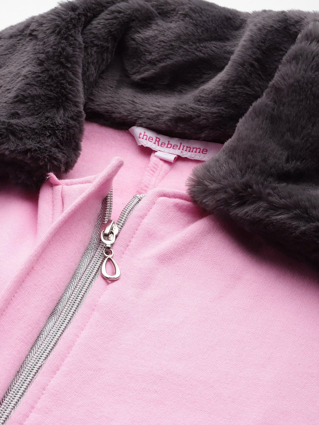 Women's Plus Size Light Pink Solid Color Fleece Winter Longline Jacket