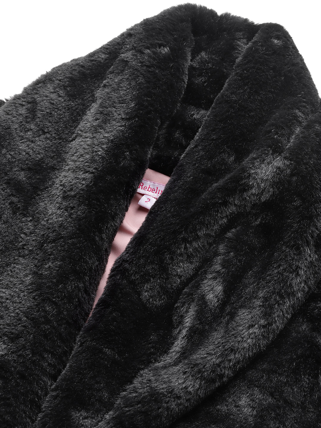 Women's Plus Size Black soild color faux fur winter jacket with attached lining